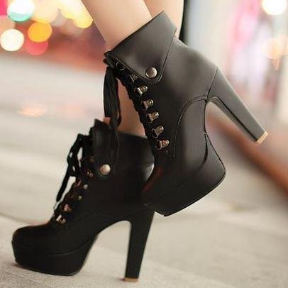 black platform high heel ankle boots
