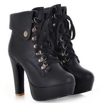platform black high heel boots