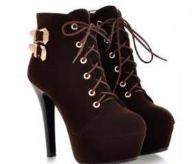 high heel booties brown