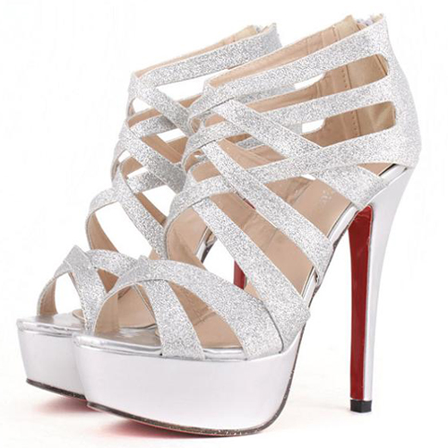 silver strap high heels