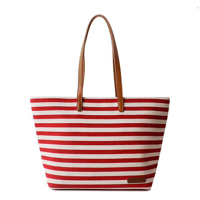 Retro Leisure Navy Style Strip Print Canvas Handbag - Red 