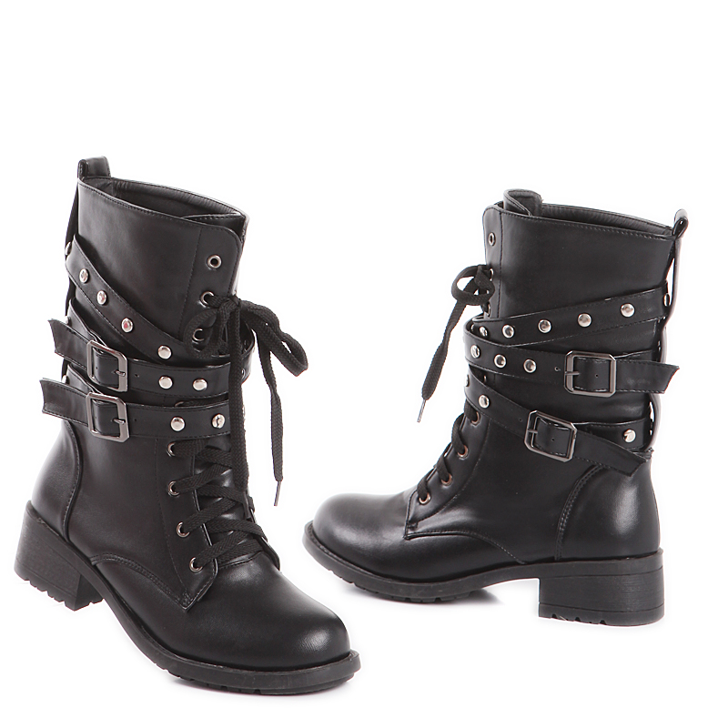 Flat Hell Buckle Round Toe Lace Up Leather Martin Boots Autumn Winter ...