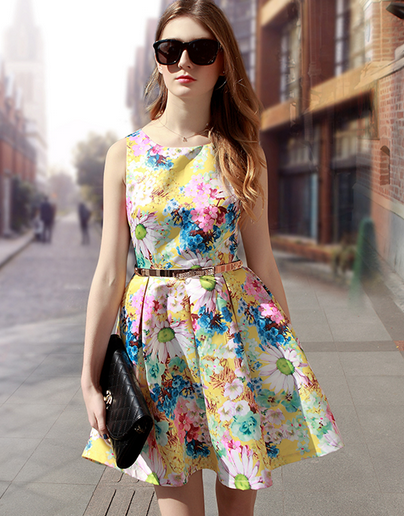 2015 Spring New Printing Sleeveless A-Line Dress on Luulla