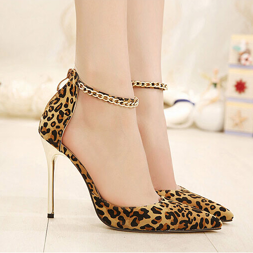 Leopard Metal Pointed High-Heeled Shoes ZX1014DJ on Luulla