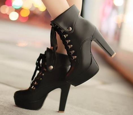 black high heels boots platform